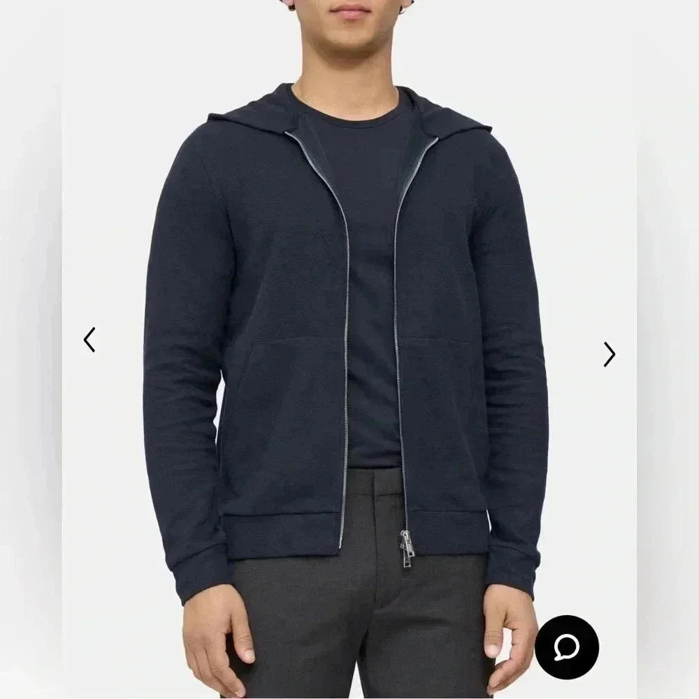 Theory Zip Up Ridge Hoodie in Waffle Knit Cotton Blue Large NWT